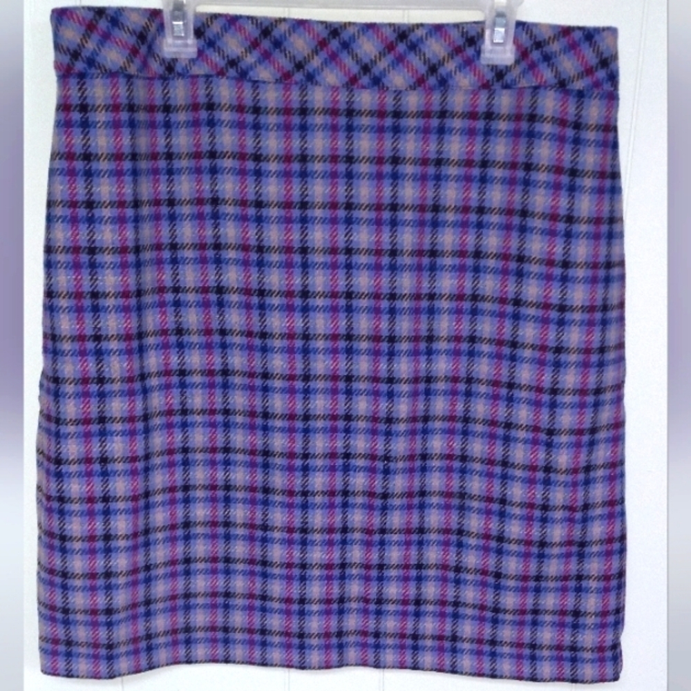 Talbots wool blend skirt womens sz 16 purple pink plaid